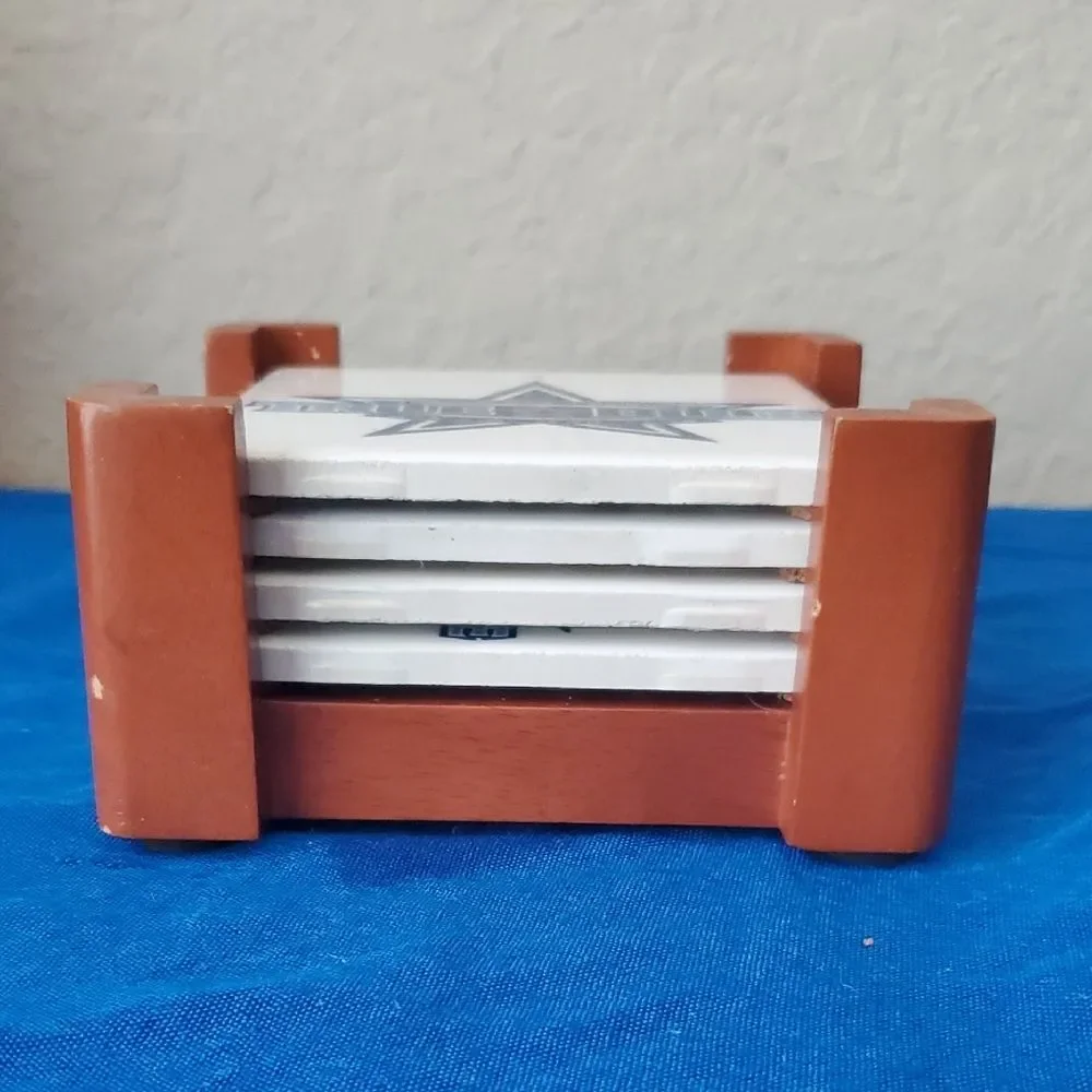 Dallas Cowboys Ceramic Coaster Set of 4 with Wooden Holder True Blue Fan Club